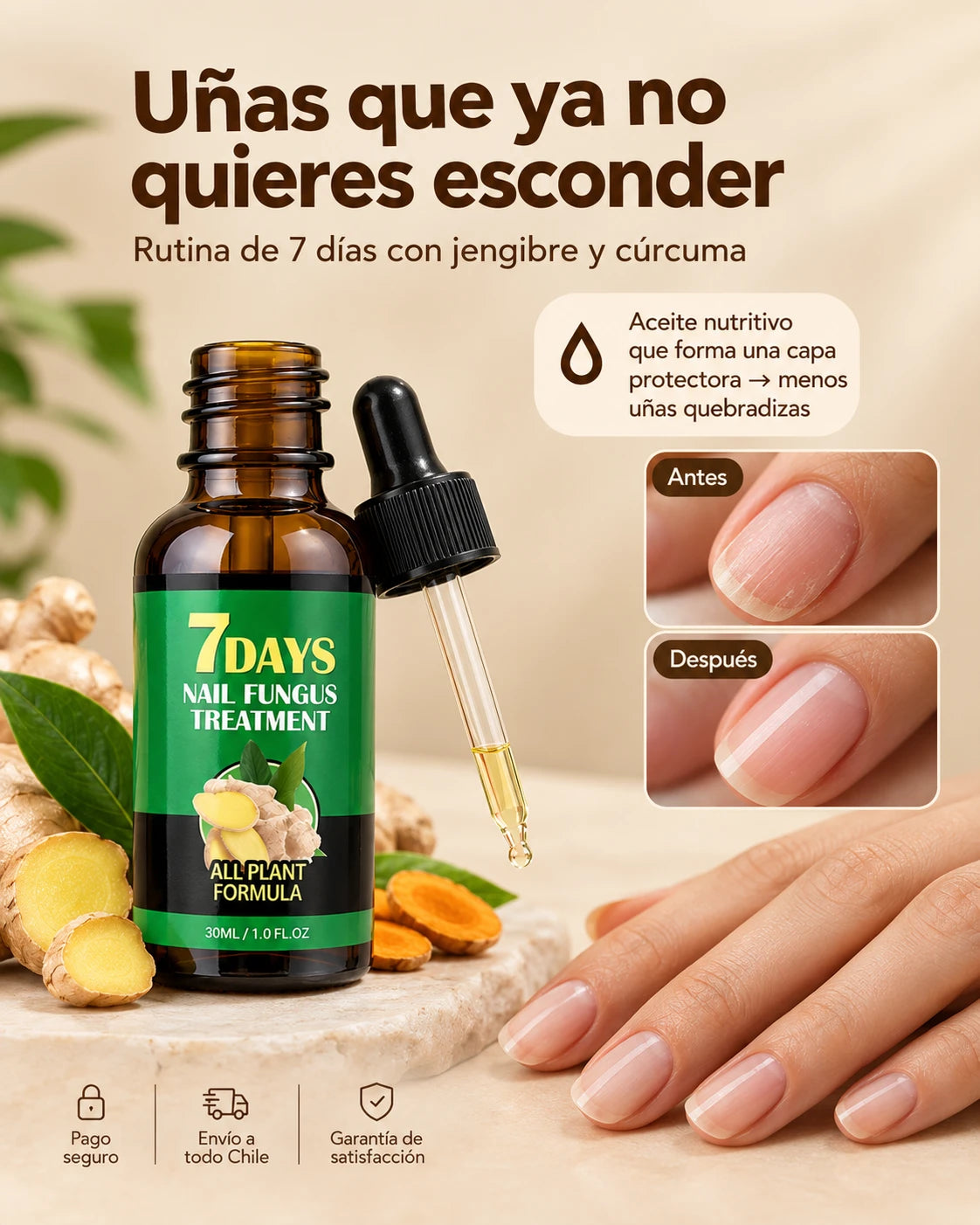 Uñas que ya no quieres esconder: rutina de 7 días con jengibre y cúrcuma, antes y después