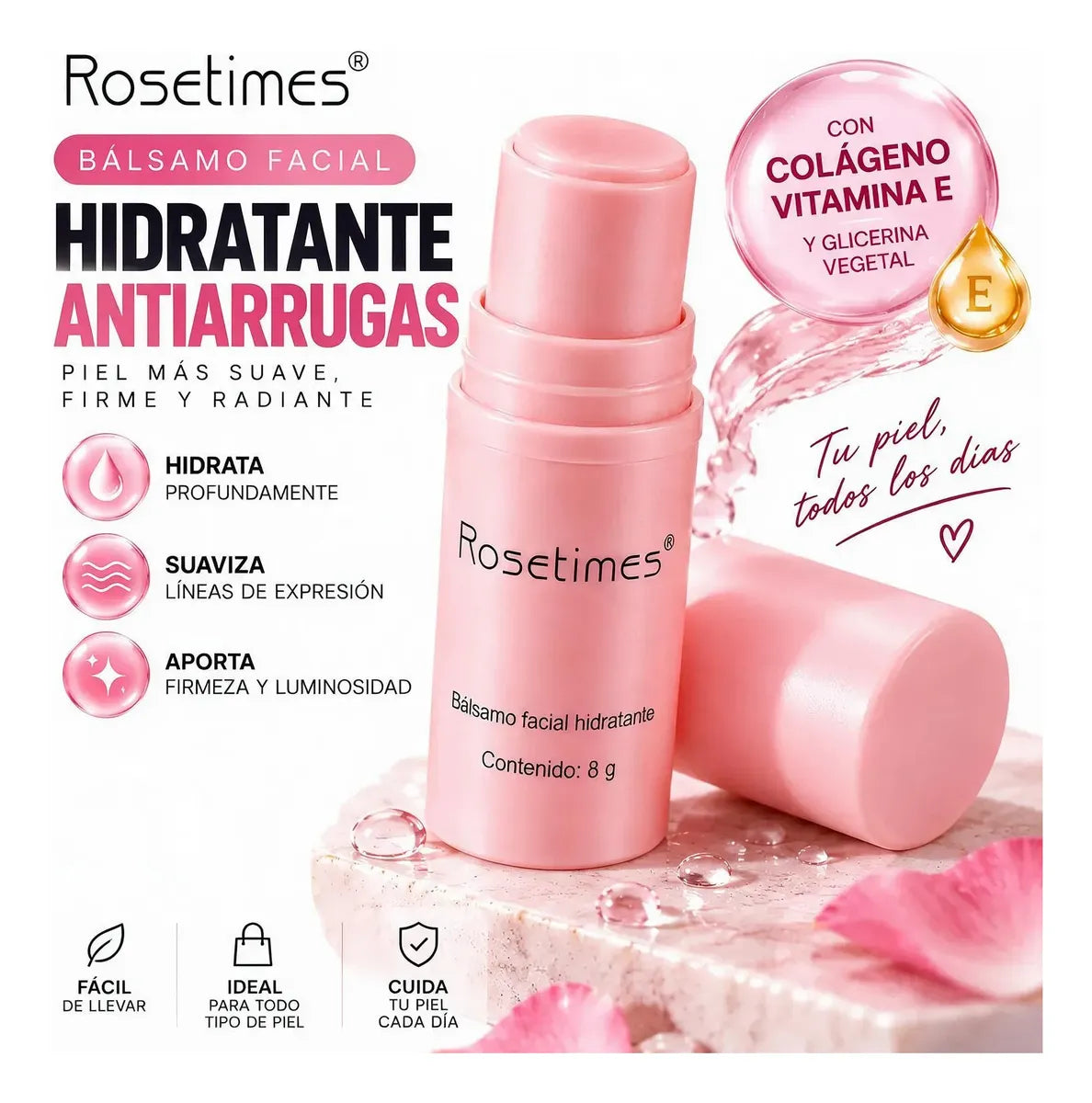 Bálsamo facial hidratante antiarrugas con colágeno y vitamina E